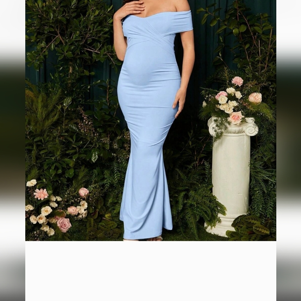 Blue Elegant Women's Solid Color Off-Shoulder Mer… - image 1